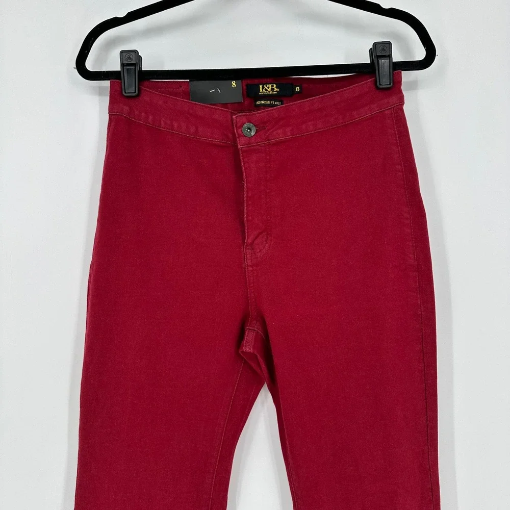 NEW Lucky & Blessed High Rise Flare Bell Bottom Maroon Red Jeans Western Boho 8‎
